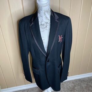 Vintage DeMoulin Bros Black Wool Blazer Music Camp Band Embroidered Sz 38R